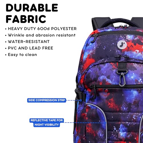 Image of J World New York Atom Laptop Backpack - Ergonomic Backpack for School with Air Mesh Padded Shoulder Straps - 600D Polyester Work Backpack for Men and Women - Stylish Design (GALAXY)