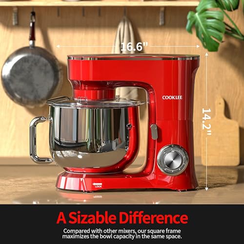 COOKLEE-Stand-Mixer-95-Qt-660W-10-Speed-Electric-Kitchen-Mixer-with-Dishwasher-Safe-Dough-Hooks-Flat-Beaters-Wire-Whip-Pouring-Shield-Attachments-for-Most-Home-Cooks-Ruby-Re