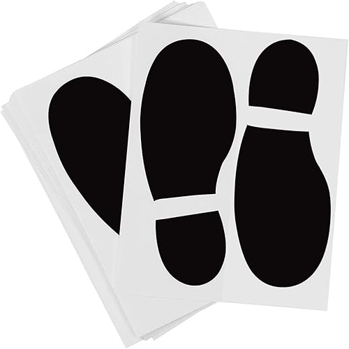 Miniatura 6 de 20 pares de 40 impresiones de zapatos negros de huellas de huellas de PVC calcomanías para oficina, escuela, suelo, pared, escaleras para guiar las