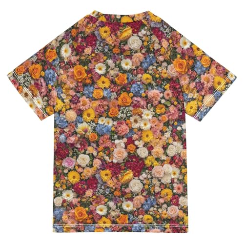 ALAZA Kids Rash Guard Girls Toddler Swim Shirts Short Sleeve Flower Vivid UPF 50+ 3T2