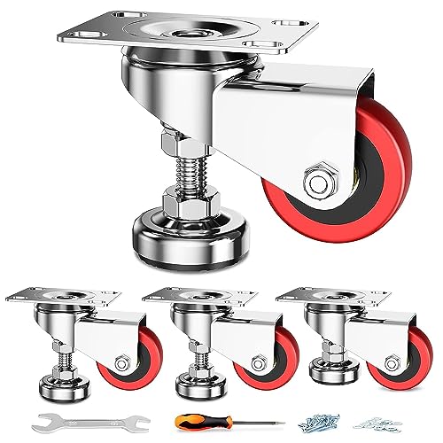 2" Roulette à plaque de nivellement, ensemble de 4 Roulettes robustes avec coussinet réglable, 1100 lbs Capacité de charge totale,360 degrés Roues pivotantes pour banc de travail, équipement de machine, meubles