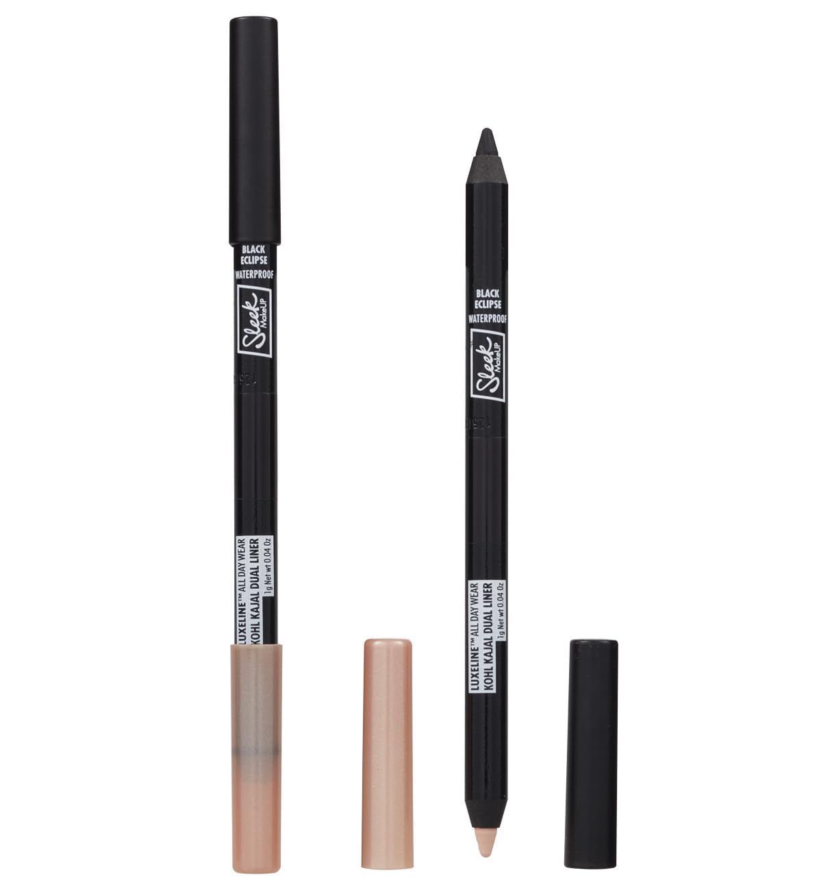 Sleek MakeUP LuxeLine All Day Wear Kohl Kajal Dual Liner - Dual-Ended Eyeliner Pencil with Bold Pigment & Highlighter, 1g (Black Eclipse)