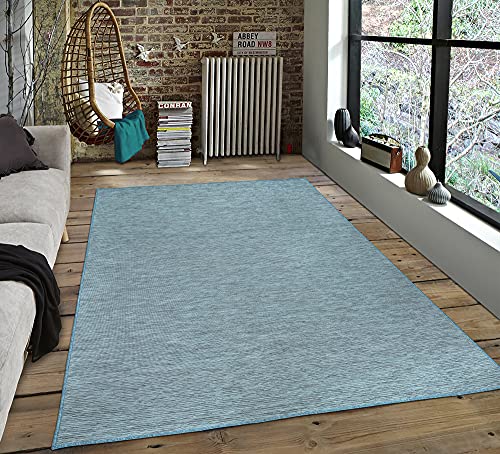 Ottomanson Machine Washable Tonal Design Jute Back 5x7 Reversible Indoor/Outdoor Area Rug for Patio, Living Room, Bedroom, Office, Dining Room, 5'3" x 6'11", Turquoise
