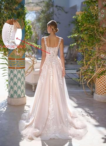 Women's Boho Wedding Dresses for Bride Corset Lace Tiny Florals A-Line Tulle Evening Formal Gowns WD0013