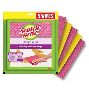 Scotch-Brite Sponge Wipe Resusable Kitchen Cleaning Sponge- Easy to use, Multi- color & Biodegradable (pack of 5)