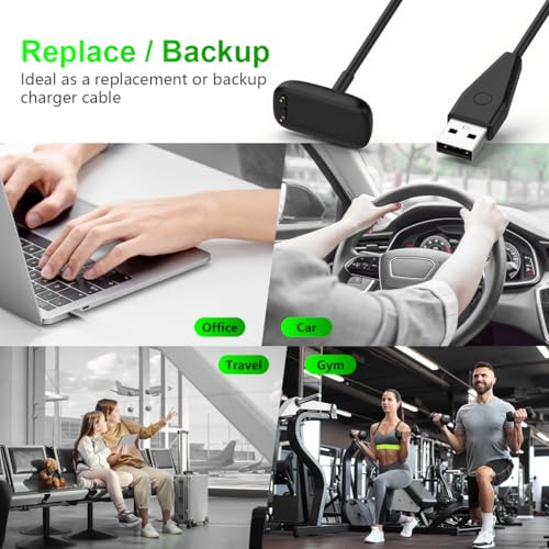 Image of ZORBES Charger for Fitbit Charge 6 /Charge 5 /Luxe Health & Fitness Tracker, 3.3ft PVC Charger Cord with Reset Button, USB to 2-Pin Magnetic Smart Watch Charging Cable Replacement