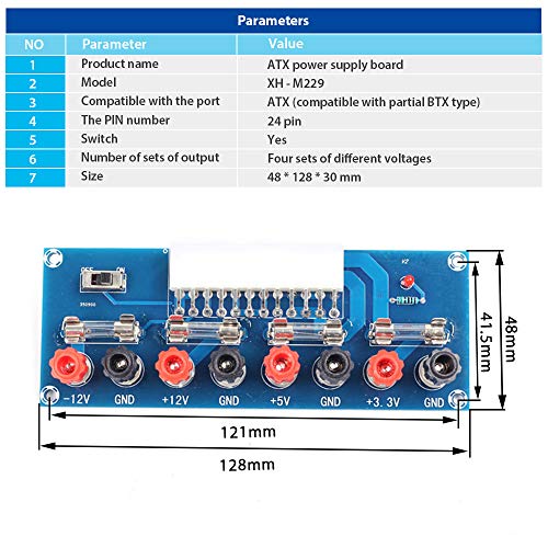 Icstation ATX Breakout Board 24 Pin Benchtop Power Board PC Computer Power Supply Adapter Module 12V 5V 3.3V - Thumbnail 6