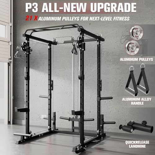 Image of RitFit Multi-Function Garage & Home Gym Package Includes 1200LBS Power Cage PPC03 /P3 with Cable Crossover System, Weight Bench, Olympic Barbell Weight Set, Full Body Workout