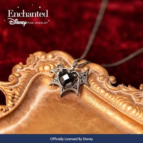 Jewelili Enchanted Disney Fine Jewelry Maleficent Wing Heart Necklace for Women | Black Rhodium over Sterling Silver | Heart Black Onyx & 1/10 CTTW Black Diamonds | 18" Cable Chain | Gift for Her3