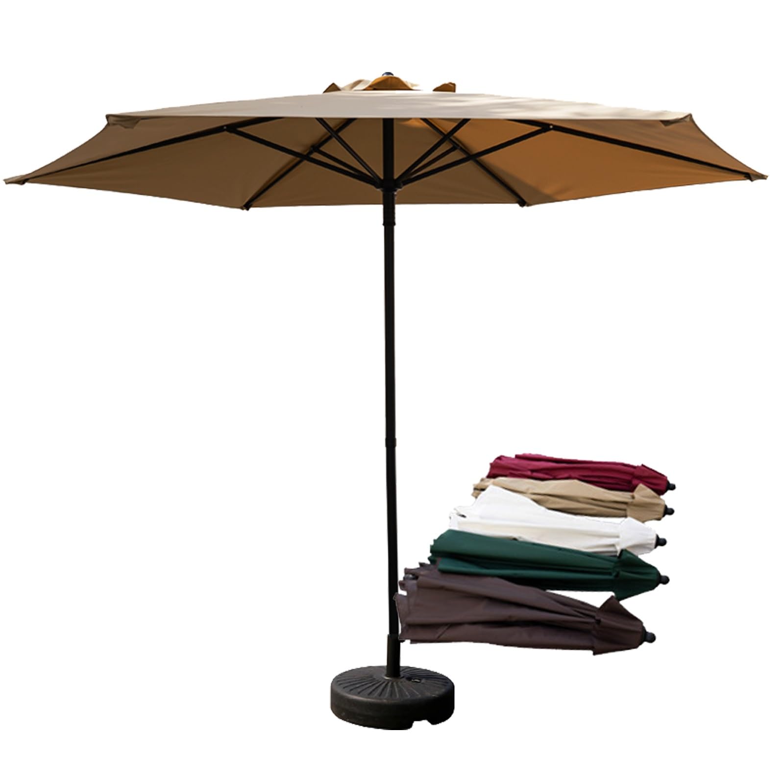 Sombrilla de paja natural para patio con base, 2,2 m, manivela de mano, para jardín, piscina, playa, café
