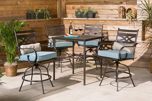Hanover Montclair All-Weather 5-Piece Outdoor Dining Set, 4 Cushioned Swivel Counter-Height Chairs and 33" Square Stamped-Top Table, High Top Patio Dining Set for 4 for Backyard, Deck, Patio - Image 3