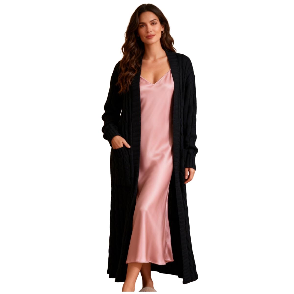 Cardigan-Cappotto Caldi-Invernali Tinta-Unita Lunghi-Oversize Donna - Maglioni a Maglia con Scollo a V di Moda Tempo Libero a Maniche Lunghe Cappotti Morbido con Tasche Donna