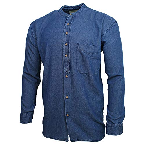 Civilian Irish Grandfather Collarless Shirt in Classic Blue Denim