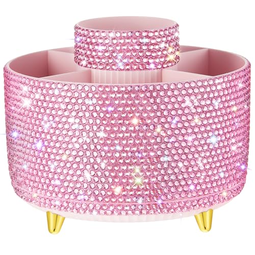 MotiMind Pink Glitzernder Stiftköcher mit Strasssteinen