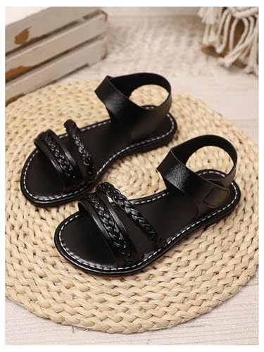 GORGLITTER Girl's Briaded Sandals Round Open Toe Ankle Strap Flat Dress Shoes3