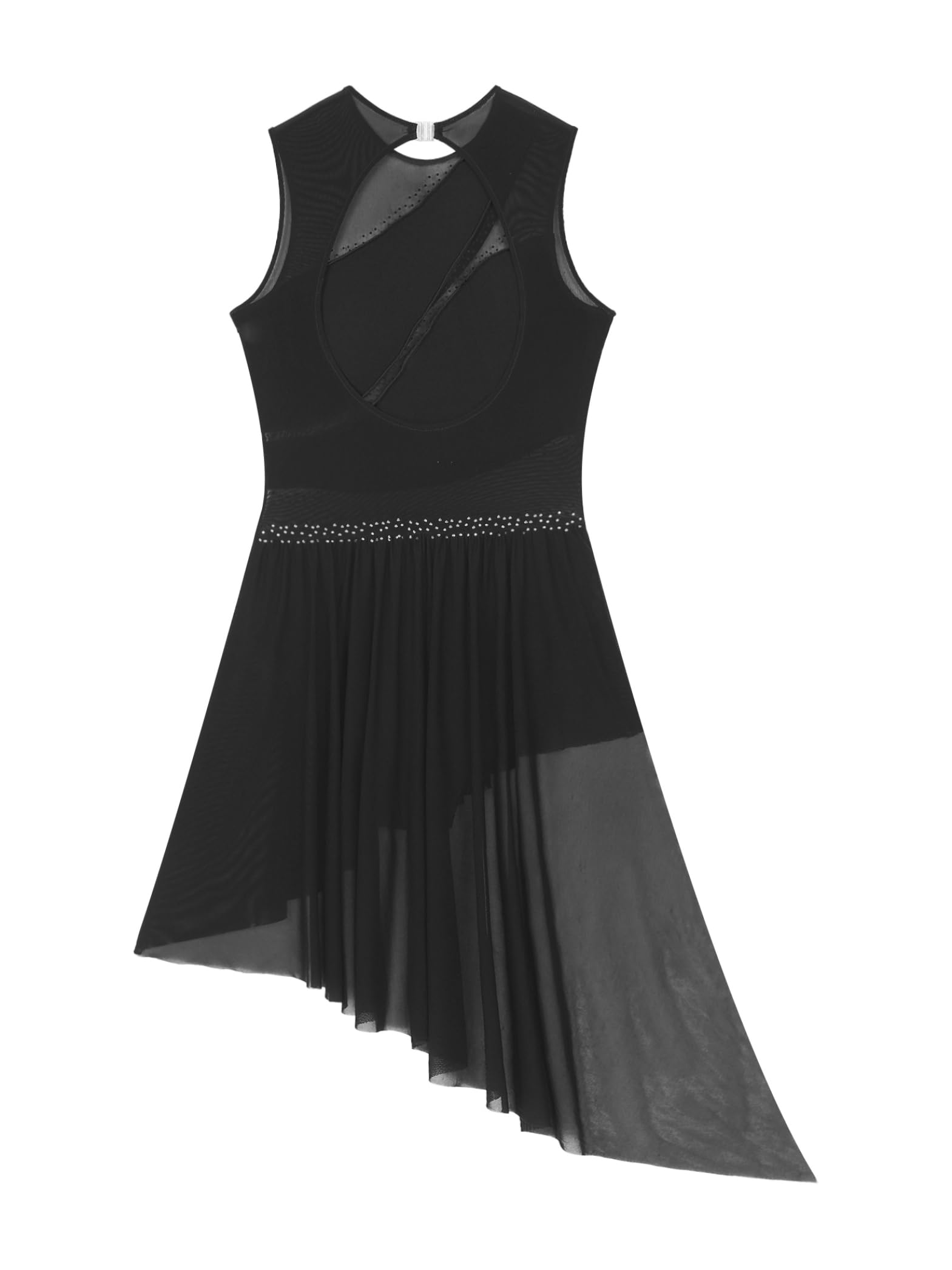 Robe De Patinage Artistique Femme Brillant Robe De Ballet sans Manches Strass Body avec Jupe Asymétrique Danse Moderne Contemporaine Lyrique Tenue Danse