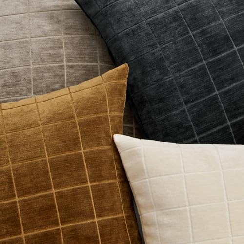 Image of MIULEE Black Plaid Decorative Throw Pillow Covers 20x20 Set of 2 | Vintage Check Chenille Couch Pillows Neutral Boho Farmhouse Cushion Covers Modern Home Decor for Sofa Bed Living Room