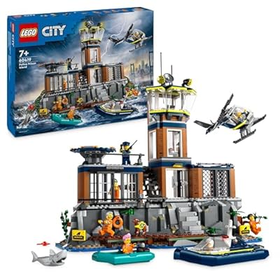 LEGO City La Prison de la Police en Haute Mer Jouet avec Hélicoptère et Bateau Minifigurines de Policier et Figurines d animaux Cadeau d anniversaire pour Garçons et Filles Dès 7 Ans 60419