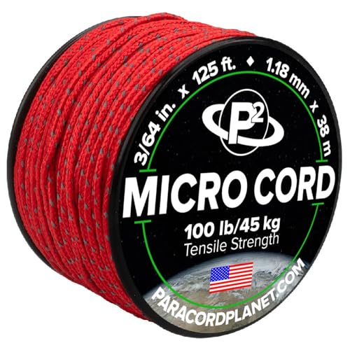 Paracord Planet Micro Paracord – Thin Braided Cord for Crafting, Fishing, and DIY Projects in 125 ft Spools – Reflective Imperial Red