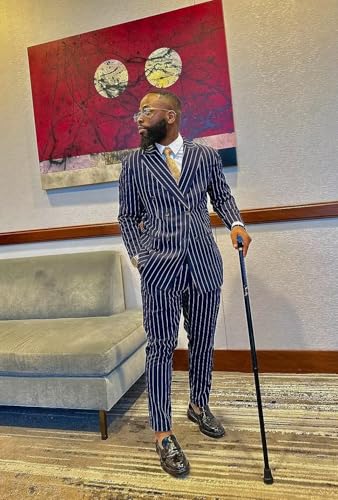 Pinstripe Double Breasted Suit for Men 2 Piece Prom Tuxedo Formal Dinner Jackets for Wedding JXZ0132
