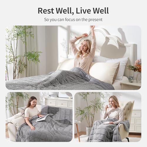 Image of Uttermara Minky Weighted Blanket for Adults, 60x80 Inches 25lbs Queen Size | Cozy Warm; Breathable; Cooling Soft Minky Dots; Filled with Glass Beads; Washable Heavy Throw for Sleep and Calm; Grey
