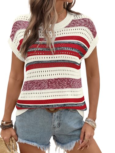 Image of Ivicoer Womens Spring Summer Tops Crochet Cap Sleeve Sweater Hollow Out Beach Vacation Clothes Trendy 2026 Loose Fit