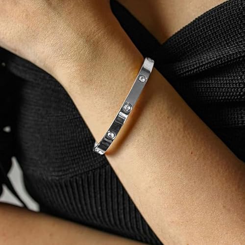 Image of Okos Gold Plated Fashion Jewellery Stainless Steel Anti Tarnish Cuff Band Style Bangle Bracelet with White CZ Stones For Girls and Women CO0025