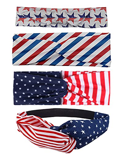 Shimmer Anna Shine Red White and Blue Patriotic American Flag Twist Headband USA (American Flag Headband Stars and Stripes 4 Pack)