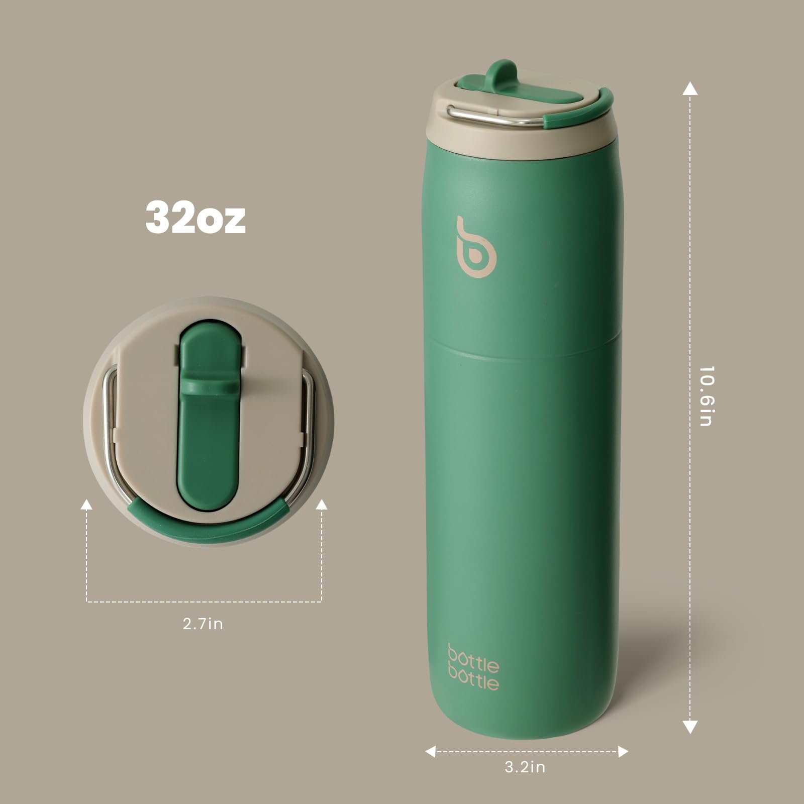 Bottle Bottle Stainless Steel Water Bottle with Straw Lid and Handle 32 oz Vacuum Insulated Cup for Sports Travel Gym Hiking Leak-Proof Wide Mouth Water Bottles for Men,Forests - Image 3