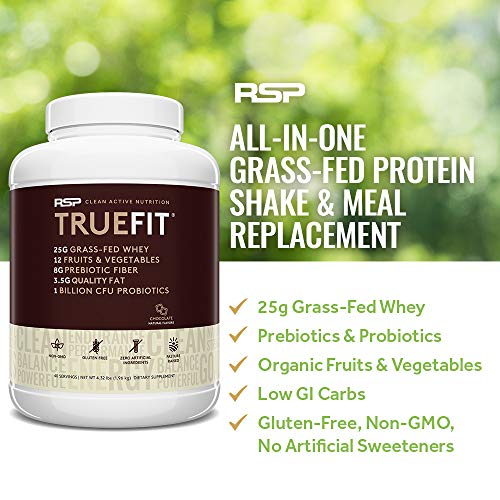 RSP TRUEFIT - Protein Powder Meal Replacement Shake for Weight Loss, Grass Fed Whey, Organic Real Food, Probiotics, MCT Oil, Non-GMO, Gluten Free, No Artificial Sweeteners, 4 LB Chocolate