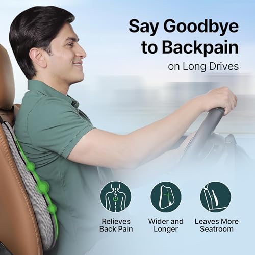 Image of Frido Car Backrest Cushion for Lumbar Support & Back Pain Relief While Driving | Orthopedic Car Seat Cushion for Comfortable Long Rides | Complete Spine Alignment | Extra Leg-Room Design | Grey