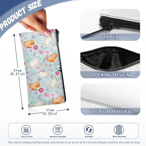 Image of Cat Floral Pencil Case Cute Light Blue School Pencil Box Storage Pouch with Zipper Lightweight Pen Holder for Toddler Back to School Gifts