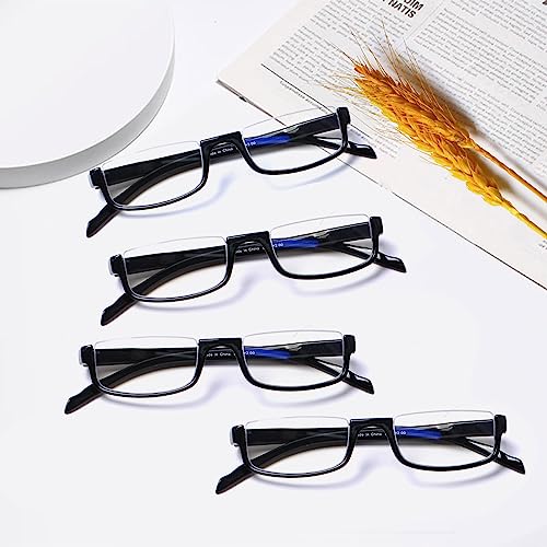 Image of Henotin 4 Pair Reading Glasses for Women Men Readers Half Moon Frame Blue Light Blocking Spring Hinge Eyeglasses (Black, 2.75, diopters)