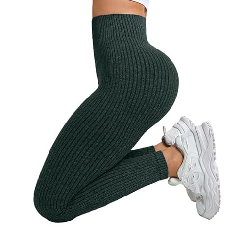 HUBGFEQ Seamless Naked Sensation High Elastic Women's Yoga Pants 3-Section Waist Butt-Lifting Tights Gym-Dark Green-Xs