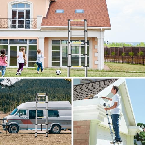 Panana Telescopic Ladder, 3.2m/ 10.5ft Stainless Steel Extension Ladder, Collapsible Portable Loft Ladder with Non-Slip Feet, Adjustable Height Step Ladder for Home Outdoor Use 7 Panana Telescopic Ladder, 3.2m/ 10.5ft Stainless Steel Extension Ladder, Collapsible Portable Loft Ladder with Non-Slip Feet, Adjustable Height Step Ladder for Home Outdoor Use - Image 7