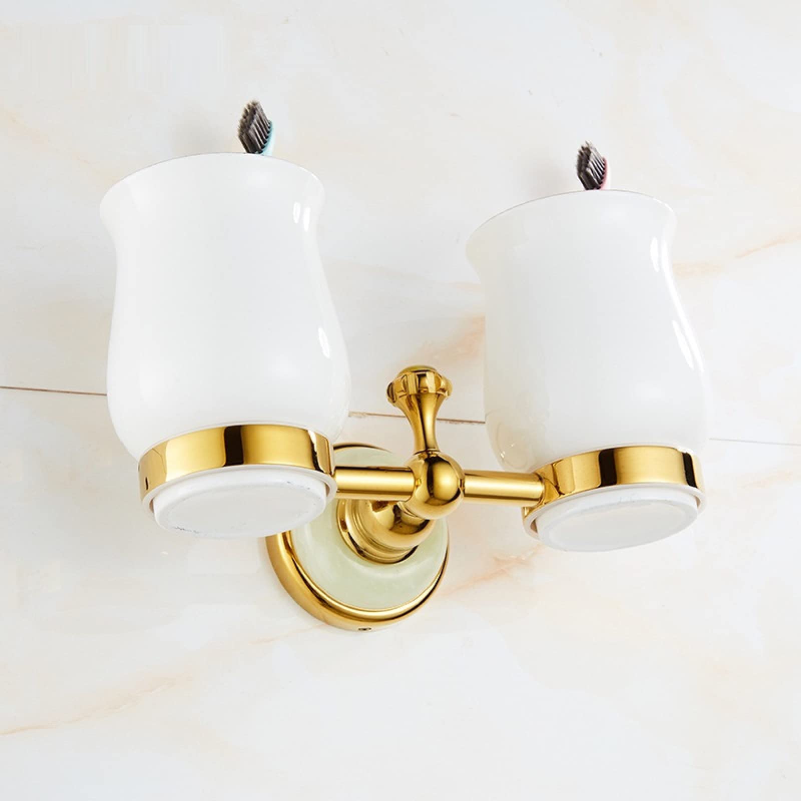 FGXHHS Full Copper Bath Towel Rack Bathroom Pendant Set Shelf, Hardware Jade Gold Rack, Double Cups