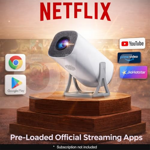 Image of OLV Portable Smart Mini Projector, 4K 1080P Full HD Supports Netflix, Prime and YouTube Etc WiFi 5G, BT-5.0, Cinema Projector 180 Android 14, Compatible with TV Stick /Windows /iOS /Android