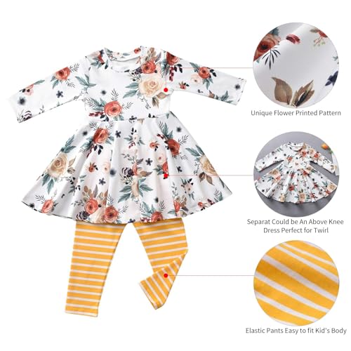 Image of Toddler Baby Girls-Fall-Clothes-Set Little Girls Floral Plaid Highlow Tunic Tops+Leggings Outfits Boutique Clothing
