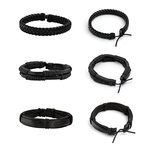 MILAKOO 6 Pcs Punk Braided Leather Bracelets for Men Women Cuff Wrap Wristbands Adjustable3