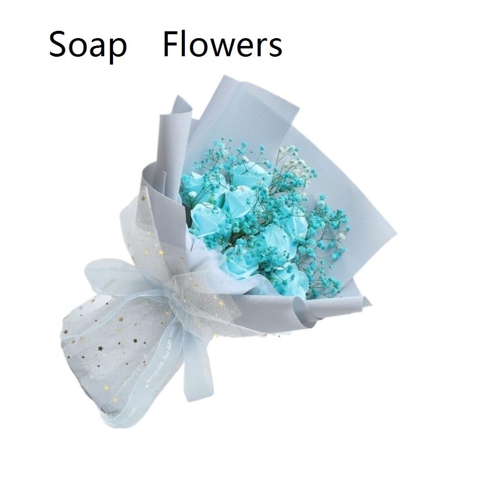 GAOJUDAF Bouquet de fleurs séchées, bouquet d'étoiles séchées, bouquet de savon à la rose, cadeaux bleu violet rouge(Blue)