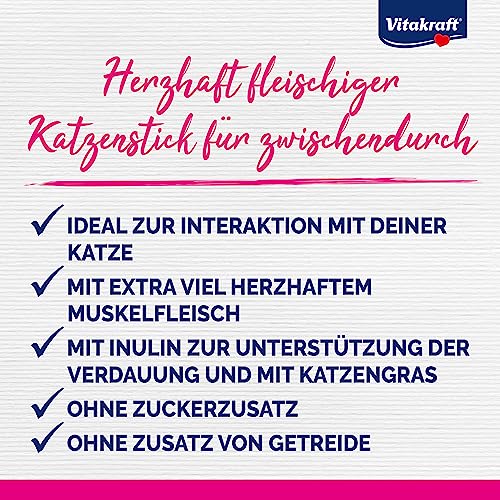 Vitakraft Cat Stick Healthy, Katzensnack, fleischige Mini-Sticks, mit Huhn und Katzengras, zur Unterstützung der Verdauung, in Vorratsgröße, ohne Zusatz von Zucker (20x 3 Stück)