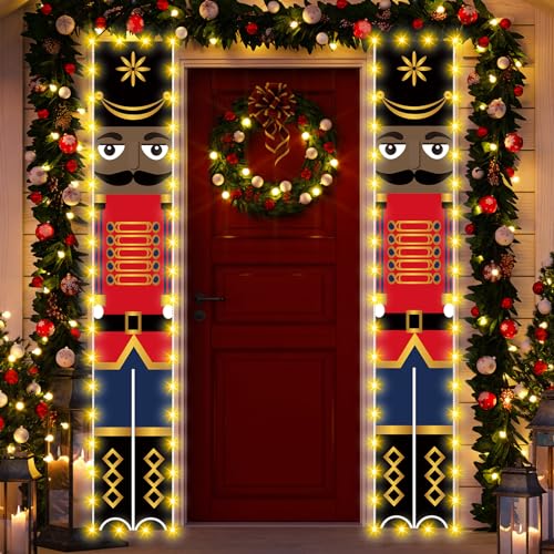 Black Nutcracker Christmas Decorations with Lights African American Nutcracker Porch Banner Outdoor Christmas Nutcracker Decorations and Supplies for Home Party