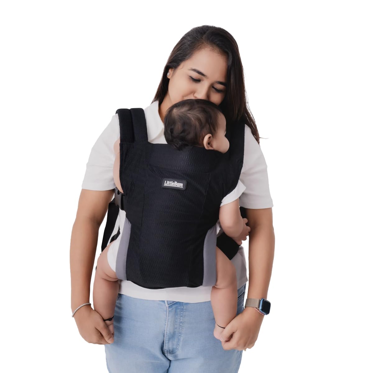LittleBum Lite Black Handsfree Baby Carrier – Lightweight, Ergonomic Carrier for 4-12 Month Old Babies Upto 10 kg – Adjustable Straps & Breathable Mesh