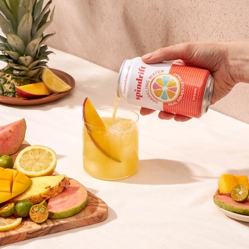 Image of Spindrift Sparkling Water, Tropical Lemonade Flavored, Made with Real Squeezed Fruit, 12 Fl OZ Cans, Pack of 24 (Only 13 Calories per Can)