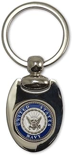 Indiana Metal Craft US NAVY CREST Nickel Plated Teardrop Key Tag with Die Struck Nickel Silver Enamel Emblem for Men and Women