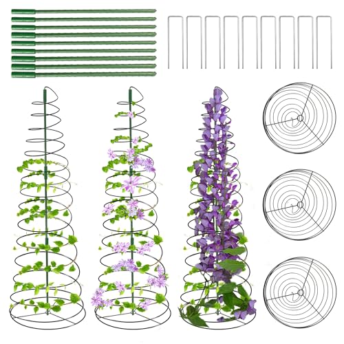 3 Pack 53.6' Spiral Plant Support Stakes, Adjustable Metal Pea Trellis for Climbing Plants, Garden...