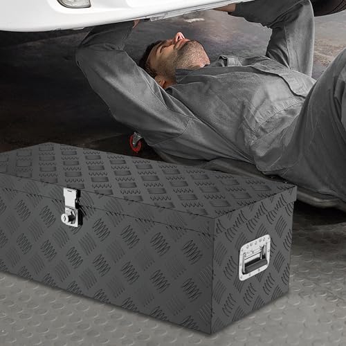 Froadp Aluminium Kiste mit Deckel, 800x220x225 mm Alubox Werkzeugkiste abschließbar, wasserdichte Alu Transportbox für Werkzeuge, Camping & Aufbewahrung (Schwarz)