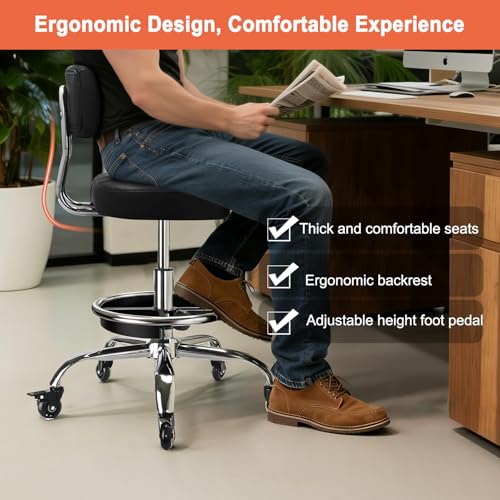 Garage Mechanic Stool with Backrest, Rolling Workshop Stool with Tool Tray Storage, Height Adjustable Swivel Task Chair, Mechanic Chair for Garage, Shop, Auto Repair by LWADALN - Image 5
