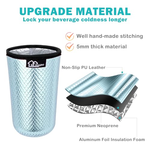 Image of WKIEASON Reusable Iced Coffee Sleeves 16-32OZ PU Leather Neoprene Coffee Cup Sleeves Insulator Cover for Cold Drinks Beverages, Starbucks, McDonalds, Dunkin Donuts and More(Blue Set)