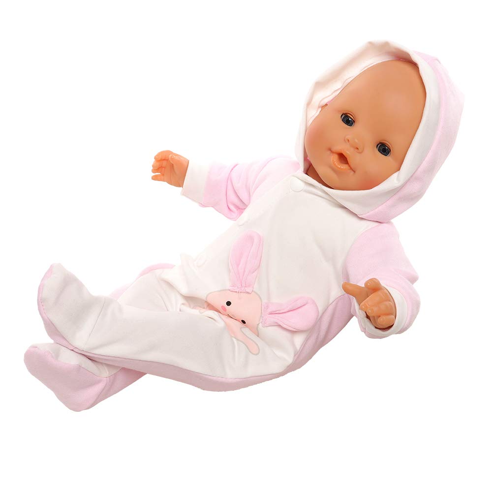 Conjunto de ropa de muñeca de bebé, mameluco con capucha de conejo para muñecas de 14 a 16 pulgadas, conjunto de ropa casual diario hecho a mano 5